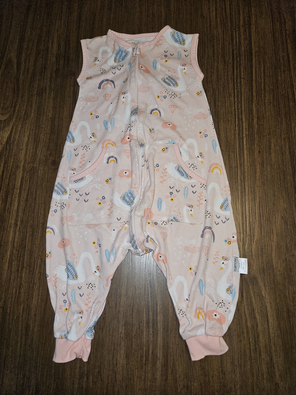 Unbranded Pink Swan & Rainbow Sleeveless Sleepsack Romper